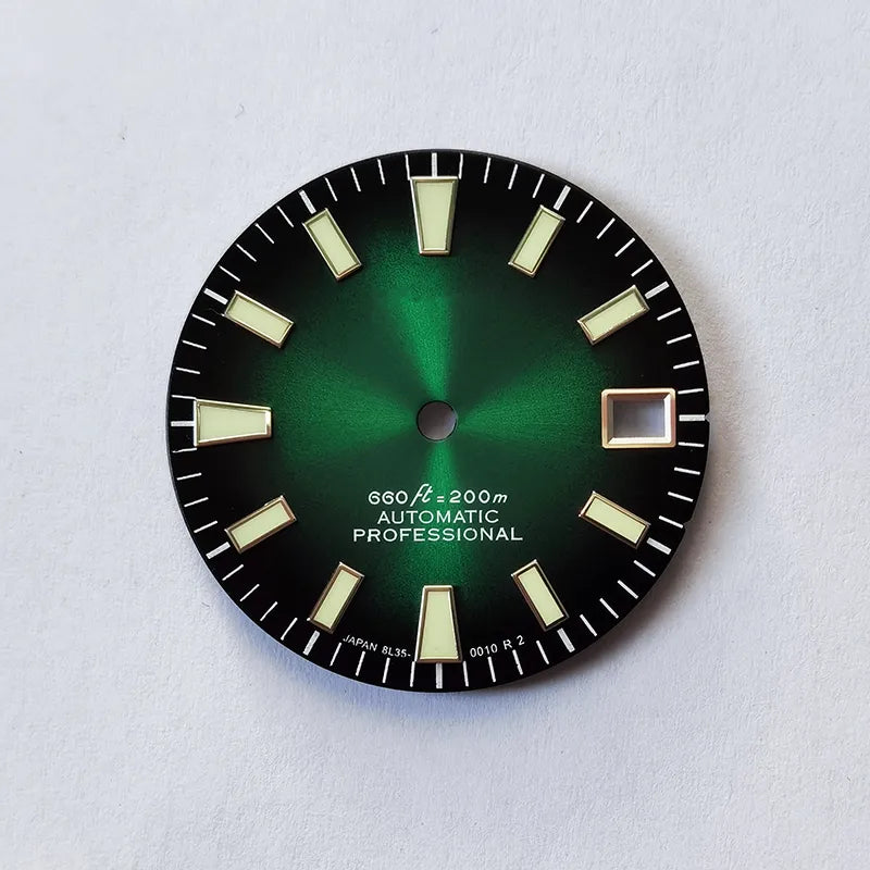 Sunburst Dial Green Lume Modified Watch NH35 Movement 28.5mm Dial