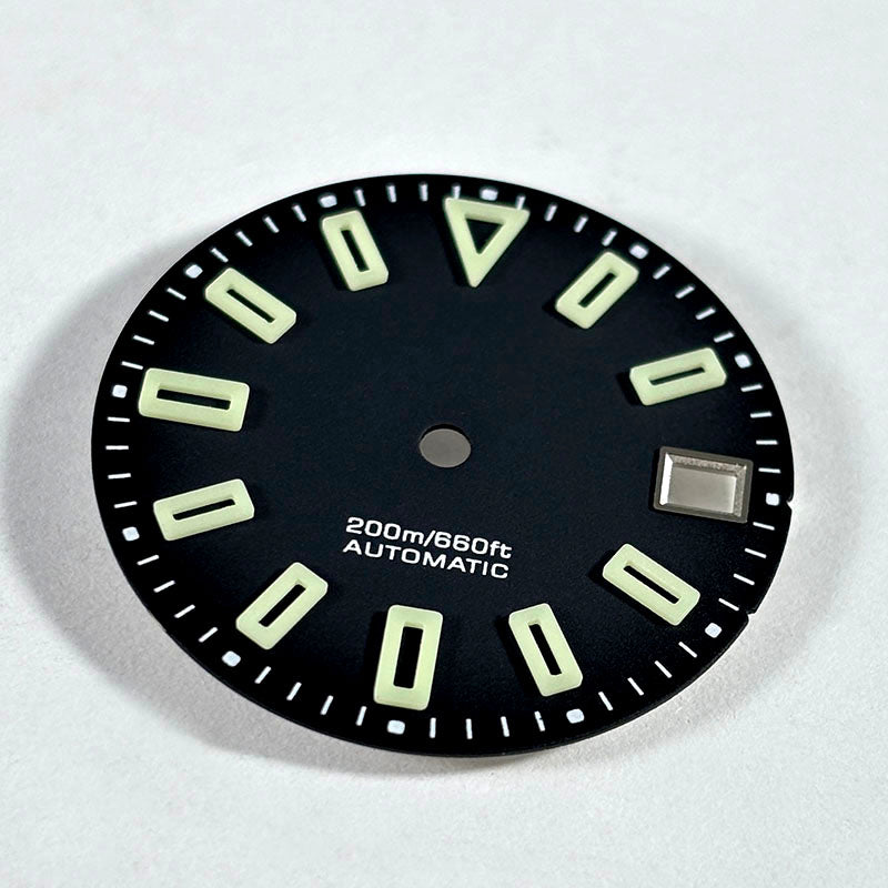 28.5mm Matte Dial Hollow Index Dark Green Lume SKX007 for NH36 Movement 3 O'clock date/No Date Window