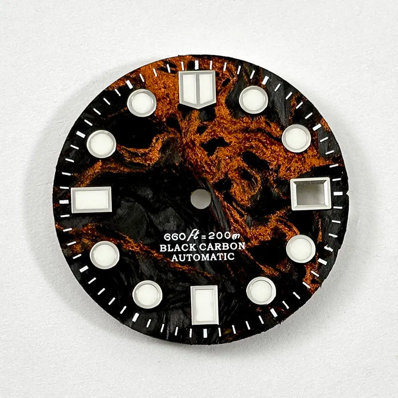 Rich Color Lava Texture Carbon Fiber Dial BGW9 C3 Lume for NH35 Movement 28.5mm Dial 3o'clock date