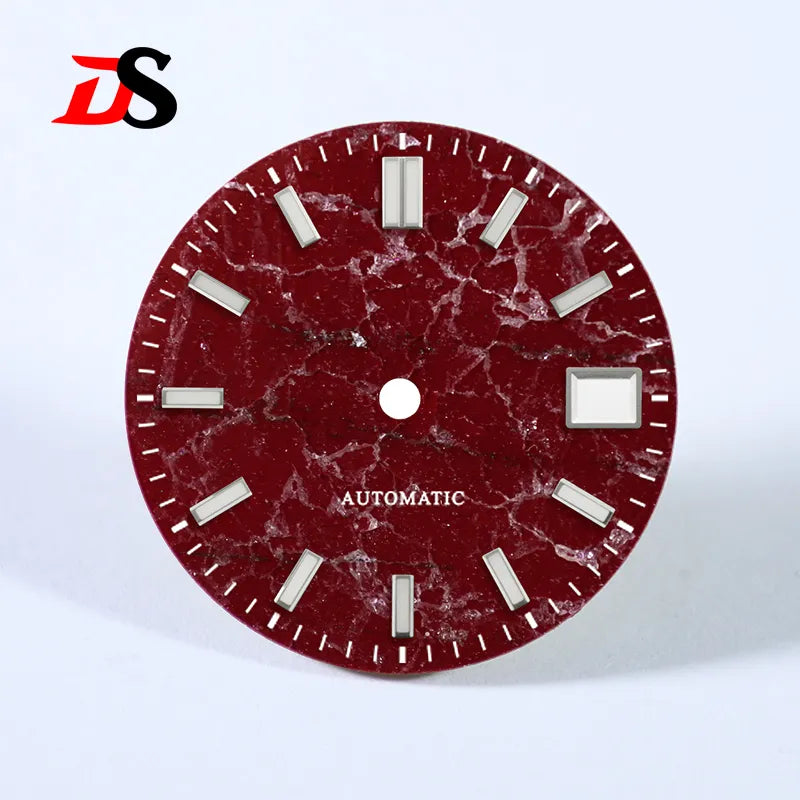 Natural 28.5mm Sea of Red Clouds Red Stone Dial Blue Lume Strawberry Red NH35