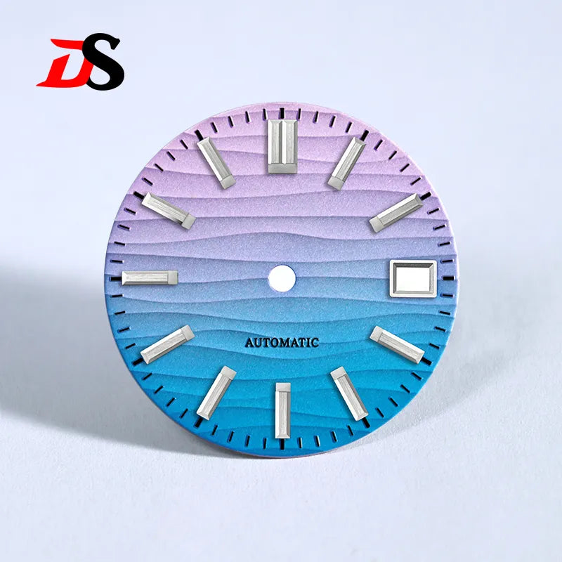 28.5mm Wave Dial No Lume NH35 Dial Blue Lume 3 O'clock/6 O'clock/no Date