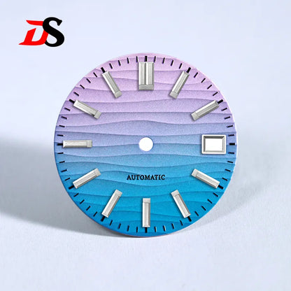 28.5mm Wave Dial No Lume NH35 Dial Blue Lume 3 O'clock/6 O'clock/no Date
