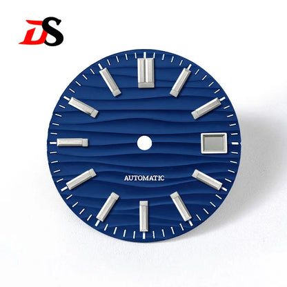 28.5mm Wave Dial No Lume NH35 Dial Blue Lume 3 O'clock/6 O'clock/no Date