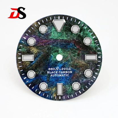 No Date Lava Texture Carbon Fiber Dial Rich Color Blue Lume for NH35 Movement 28.5mm