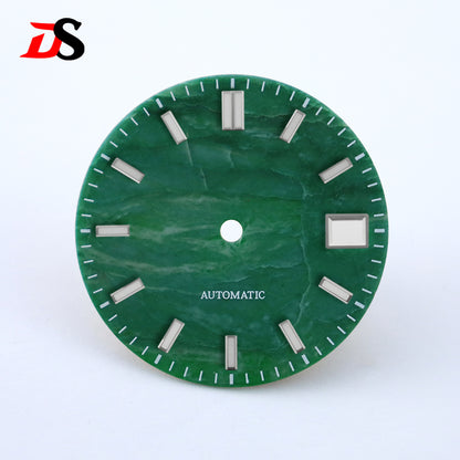 African Jade 28.5mm Dial No Lume NH38 Movement Date Blue Lume Stone Dial