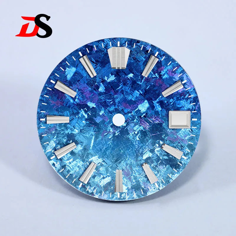 Gradient Sea Blue Watch Dial Crystal Titanium Texture NO Lume NH35 Movement 28.5mm