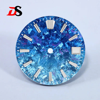 Gradient Sea Blue Watch Dial Crystal Titanium Texture NO Lume NH35 Movement 28.5mm
