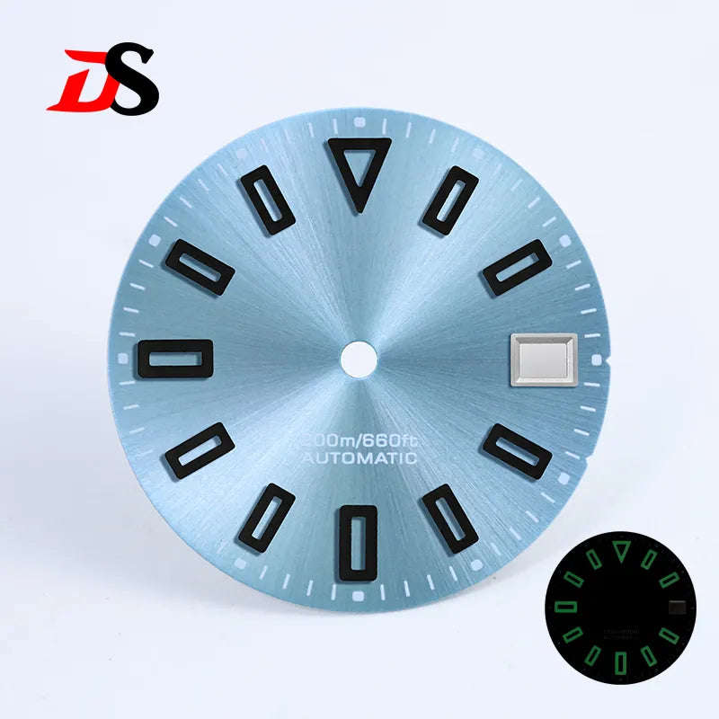 Matte 28.5mm Dial Hollow Index Dark Green Lume SKX007 for NH36 Movement 3 O'clock date/No Date Window