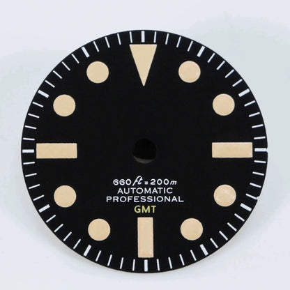 28.5mm GMT Retro Dial NH34A Movement Modified Velvet Black and Green Lume NH34 Modified Dial