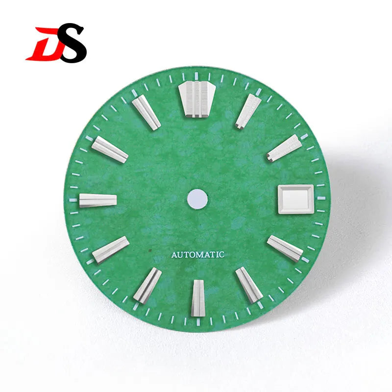 Natural 28.5mm Malay Jade Stone Dial No Lume NH35 NH38 Movement Blue Lume