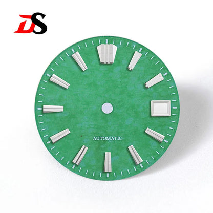 Natural 28.5mm Malay Jade Stone Dial No Lume NH35 NH38 Movement Blue Lume