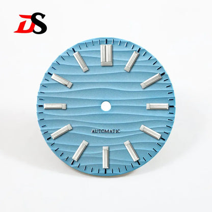 28.5mm Wave Dial No Lume NH35 Dial Blue Lume 3 O'clock/6 O'clock/no Date