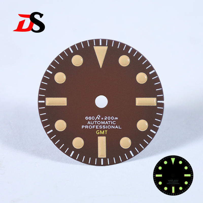 28.5mm GMT Retro Dial NH34A Movement Modified Velvet Black and Green Lume NH34 Modified Dial