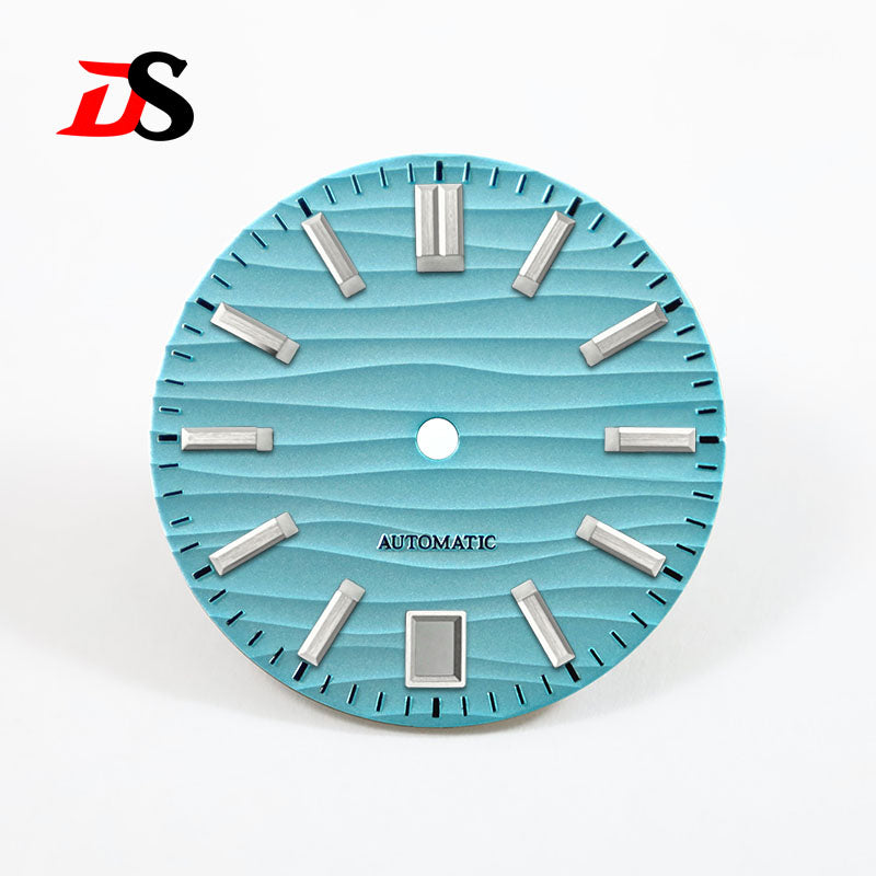 28.5mm Dial Wave Texture No Lume 6 O'clock Date Blue Lume NH35NH36