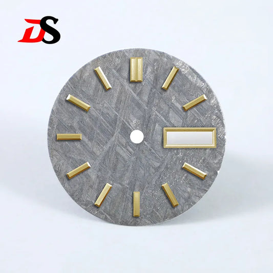 Natural 28.5mm Grey Meteorite Dial Day Date No Lume NH36 Movement No Tick Mark