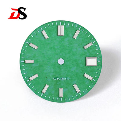 Natural 28.5mm Malay Jade Stone Dial No Lume NH35 NH38 Movement Blue Lume