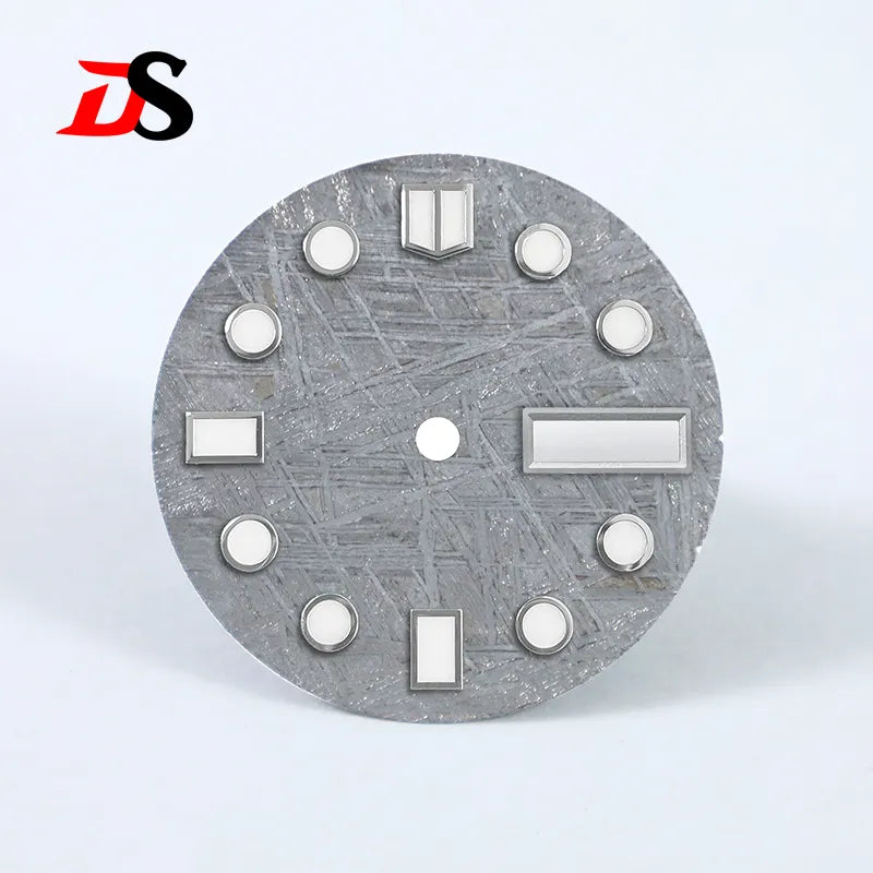 Natural 28.5mm Grey Meteorite Dial Day Date Blue Lume NH36 Movement No Tick Mark