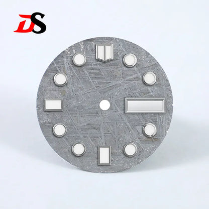 Natural 28.5mm Grey Meteorite Dial Day Date Blue Lume NH36 Movement No Tick Mark