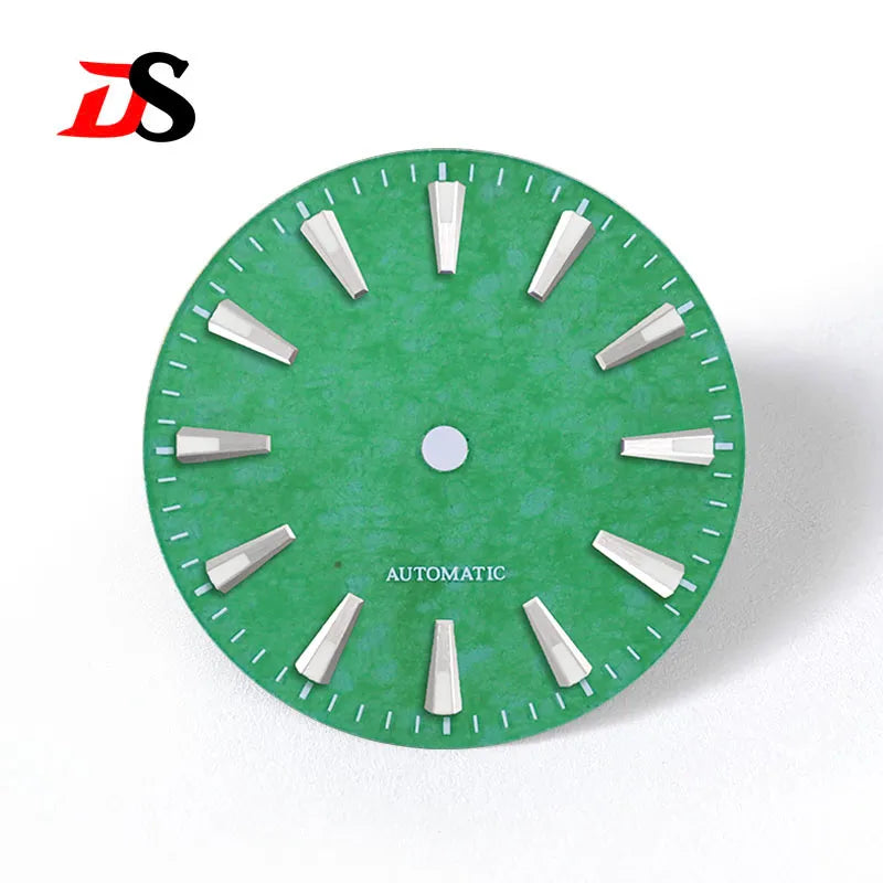 Natural 28.5mm Malay Jade Stone Dial No Lume NH35 NH38 Movement Blue Lume