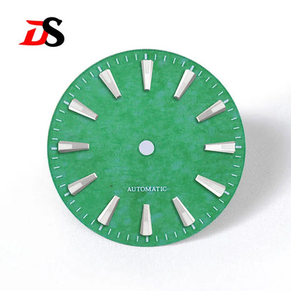 Natural 28.5mm Malay Jade Stone Dial No Lume NH35 NH38 Movement Blue Lume