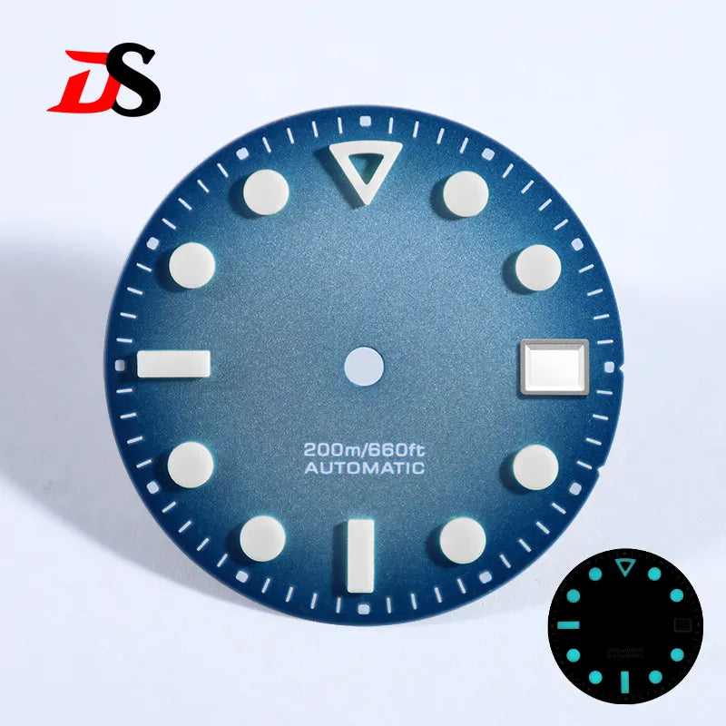 Matte Dial Hollow Index NH35 Dial 28.5mm Blue Lume for NH35 Movement 3 O'clock Date/no Date