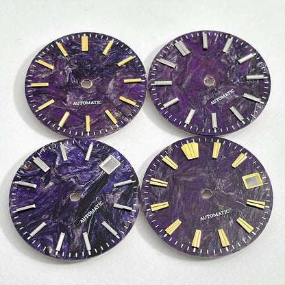 28.5mm Dial Purple Dragon Crystal Natural Purple Stone No Lume NH38 Movement 3 O'clock Date/No Date