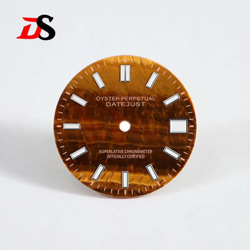 Natural Yellow Tiger's Eye Stone Dial Date Index NH35 Movement Blue Lume