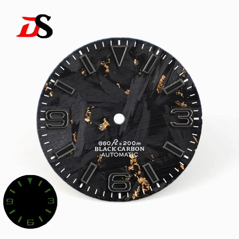 28.5mm Carbon Fiber Dial 369 Dark Green Lume Fit NH35 NH36 Movement