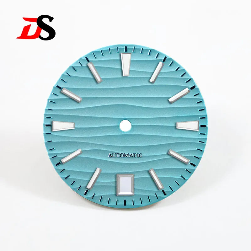 Wave Dial Blue lume NH35NH34 6 o'clock date 28.5mm