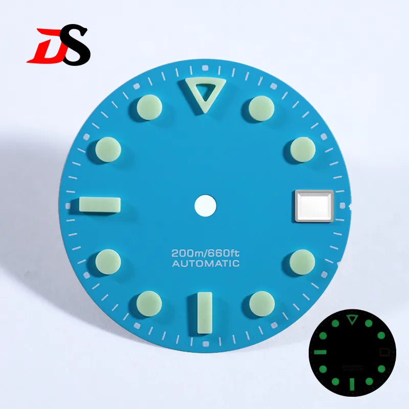 NH35 Dial 28.5mm Matte Dial Hollow Index Green Lume for NH35 Movement 3 O'clock Date/no Date