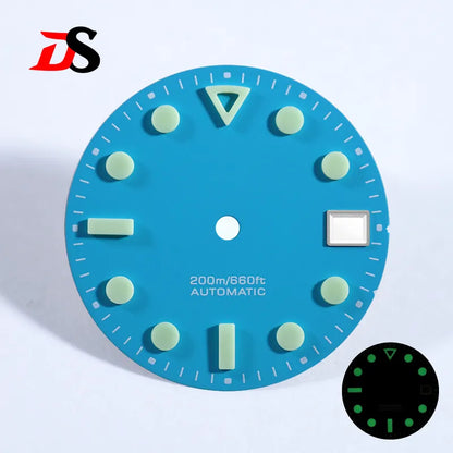 NH35 Dial 28.5mm Matte Dial Hollow Index Green Lume for NH35 Movement 3 O'clock Date/no Date