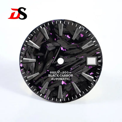 NH35 Dial Omg Broken Carbon Fiber Dial 28.5MM Black Lume NH35 NH36 Movement Custom Logo Watch Accessories