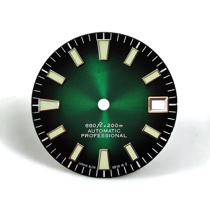 28.5mm Dial Sunburst Dial Green Lume Modified Watch NH35 Movement