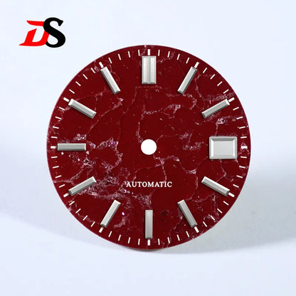 Natural 28.5mm Sea of Red Clouds Red Stone Dial Blue Lume Strawberry Red NH35