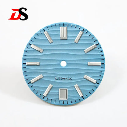 28.5mm Wave Dial No Lume NH35 Dial Blue Lume 3 O'clock/6 O'clock/no Date