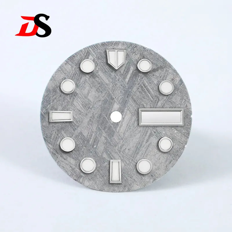 Natural 28.5mm Grey Meteorite Dial Day Date Blue Lume NH36 Movement No Tick Mark