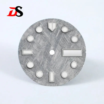 Natural 28.5mm Grey Meteorite Dial Day Date Blue Lume NH36 Movement No Tick Mark
