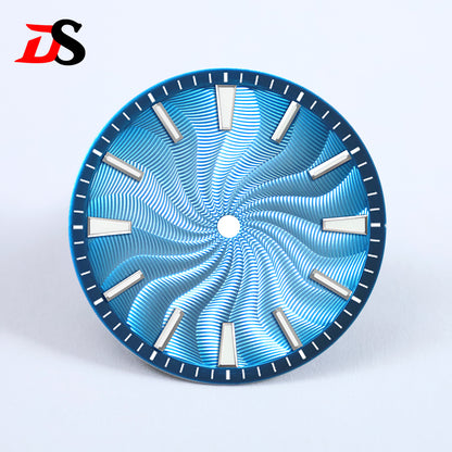 28.5mm Guilloche Dial Silver Index Blue Lume Sterile NH35NH38 Movement 3 O'clock /6O'clock /no Date