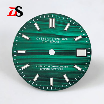 DATE Natural Malachite 28.5mm Dial Blue Lume Stone Dial NH35 Movement