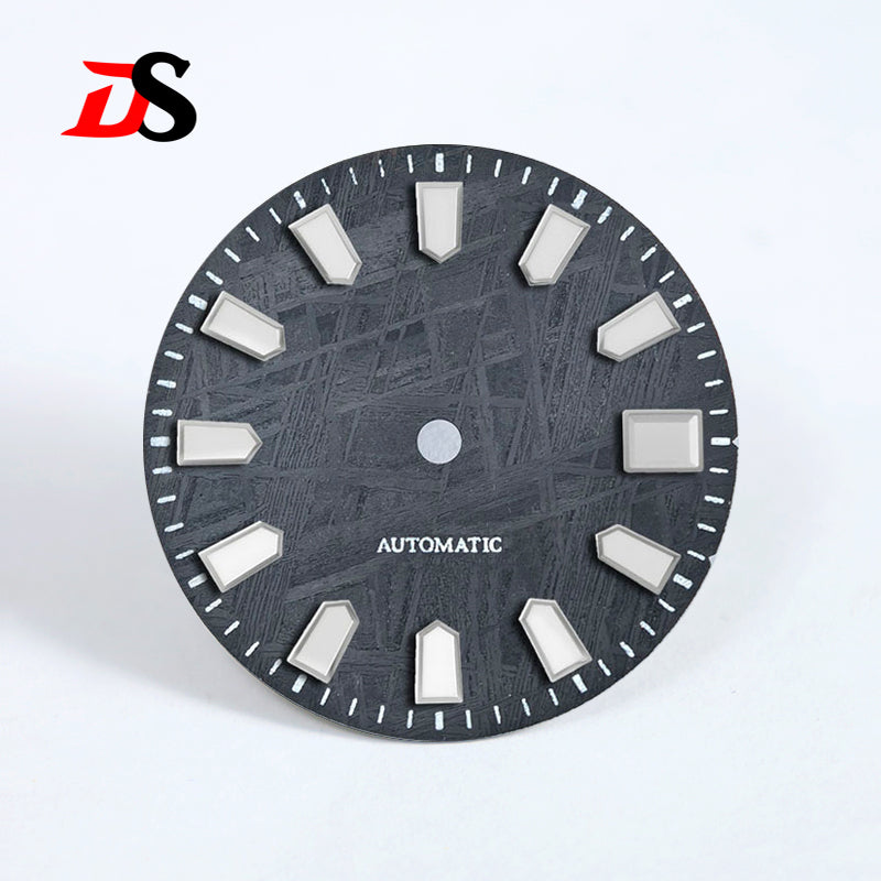Natural Black Meteorite Automatic Dial Blue-green Lume NH35NH36 28.5mm