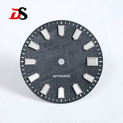 Natural Black Meteorite Automatic Dial Blue-green Lume NH35NH36 28.5mm