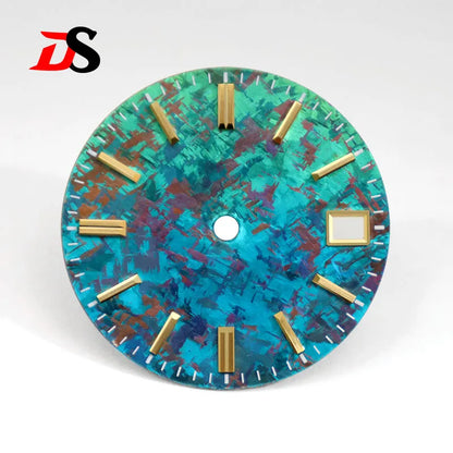 28.5mm Gradient Blue Green Watch Dial Crystal Titanium Texture NO Lume NH35 Movement