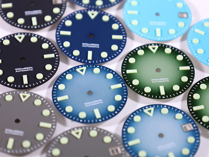 NH35 Dial 28.5mm Matte Dial Hollow Index Green Lume for NH35 Movement 3 O'clock Date/no Date