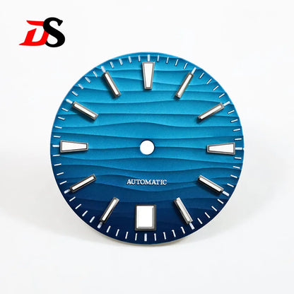 Wave Dial Blue lume NH35NH34 6 o'clock date 28.5mm