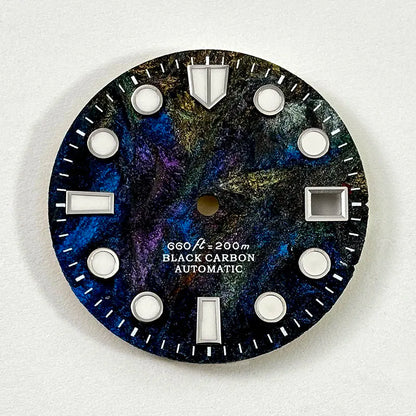 Rich Color Lava Texture Carbon Fiber Dial BGW9 C3 Lume for NH35 Movement 28.5mm Dial 3o'clock date