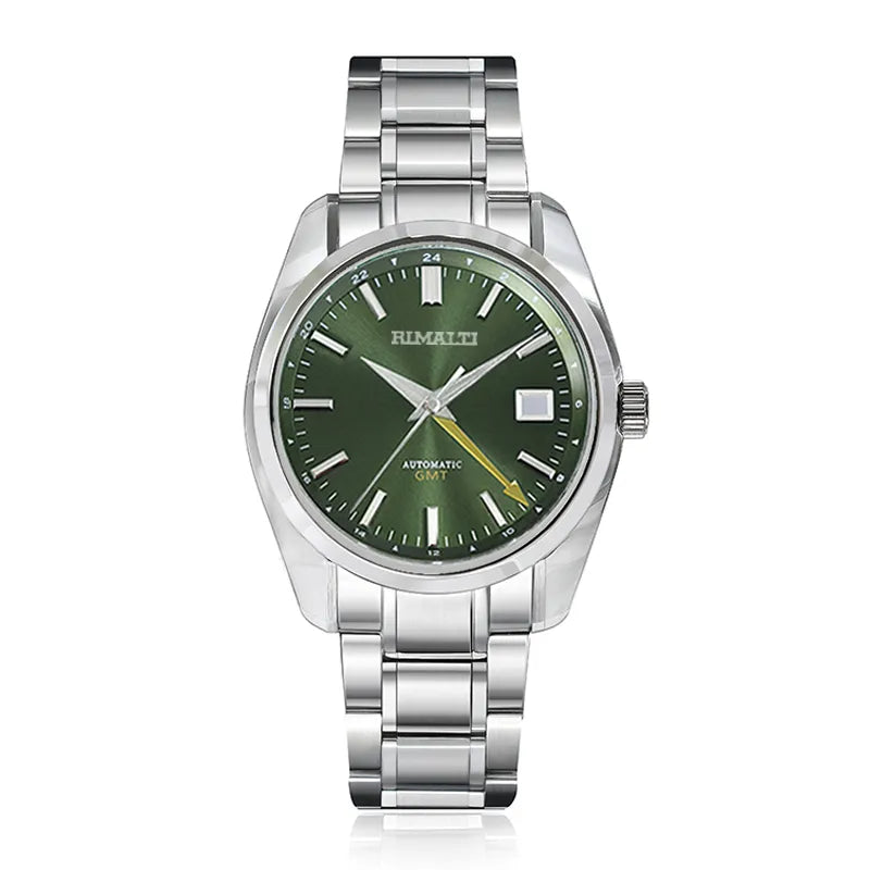 RIMALTI 40mm44gs Case Sapphire Crystal Sunburst Mechanical Men's Watch GMT NH34 Movement Is Suitable for 32.5mm Dial
