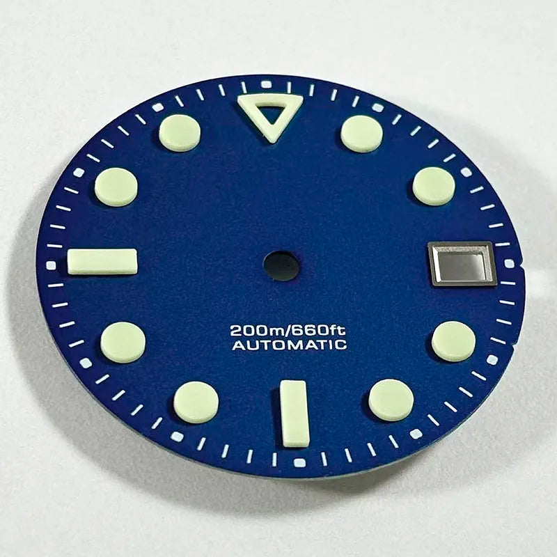 NH35 Dial 28.5mm Matte Dial Hollow Index Green Lume for NH35 Movement 3 O'clock Date/no Date