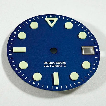 Matte Dial Hollow Index NH35 Dial 28.5mm Blue Lume for NH35 Movement 3 O'clock Date/no Date