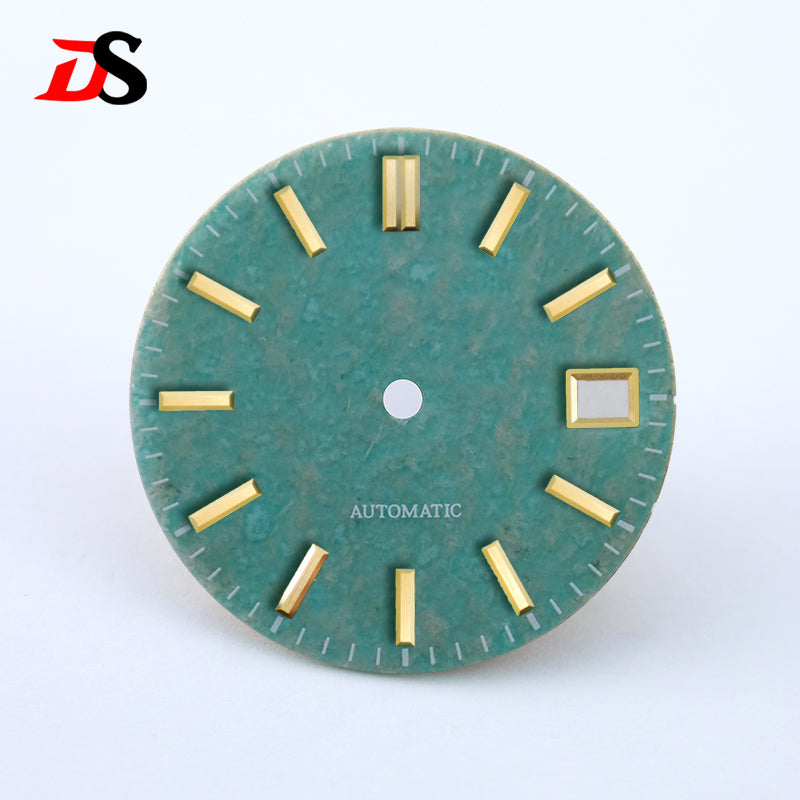 NH35 Dial Tianhe Jade 28.5mm White Tick Mark NH38 Movement Stone No Date Blue Lume/no Lume