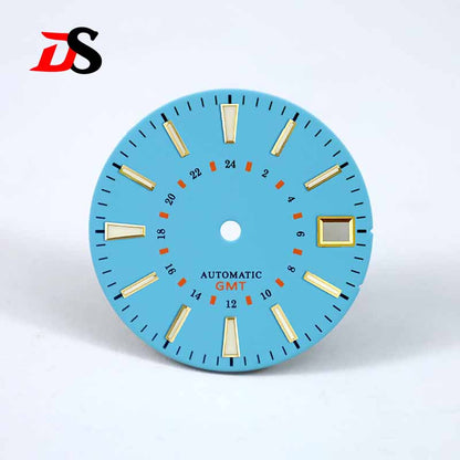 Sunburst 24-hour GMT Sun Pattern blue luminous Dial NH34 Movement 28.5mm